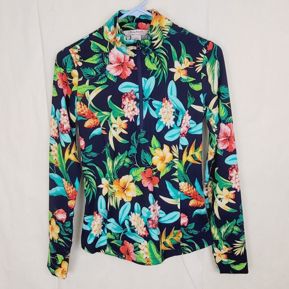 Tommy Bahama Raquet & Paddle floral quarter zip Size XS Tropical Resort Active